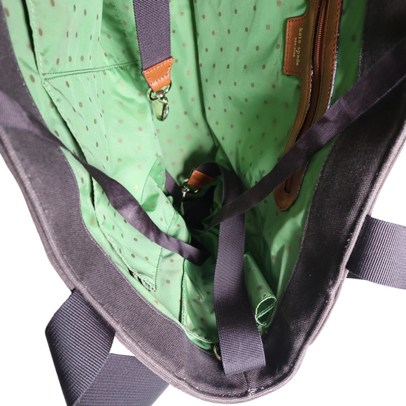 Kate Spade Large Brown Canvas Tote Diaper Bag Butterfly Green Lining Y2K Vintage - Picture 10 of 11